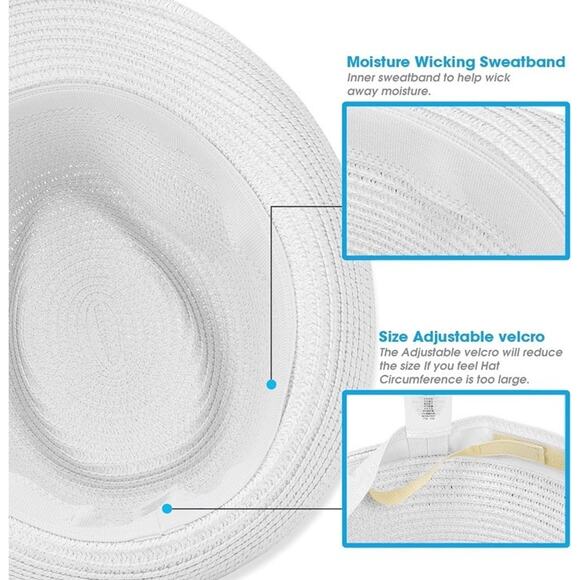 Unisex Straw Fedora Trilby Hat UPF 50+ Packable Summer Beach Sun Hat Size L/XL - Picture 4 of 8